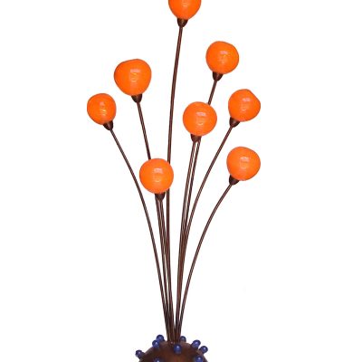 Farola de pié. Racimo de 8 globos naranjas partiendo de una base de hierro en forma de bola