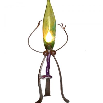 Lámpara de sobremesa. Hierro y vidrio soplado.