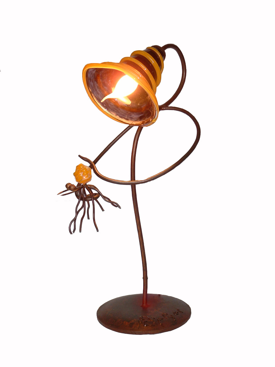 010317 Lámpara de sobremesa. Hierro y vidrio soplado.