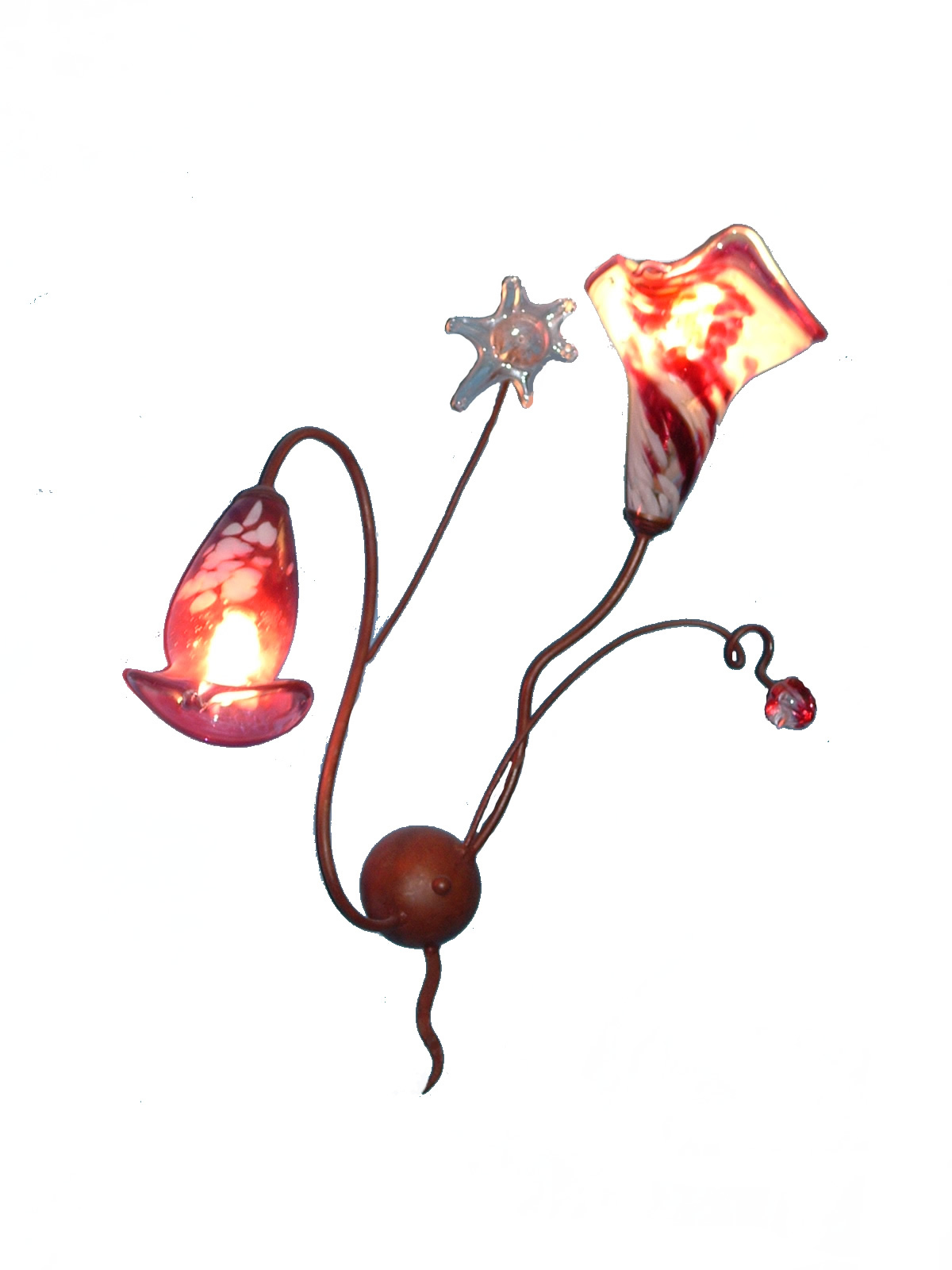 010406 Lámparas de pared. Vidrio soplado y hierro.