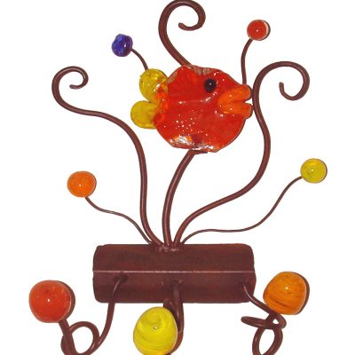 Perchero de pié. Hierro y vidrio soplado.